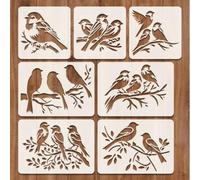 7PCS Stencils for Painting on Wood,Bird on Branch Reusable Animal Plante Spring Stencil Painting Crafts Templates Drawing Stencil for Painting on Wood, Wall, Furniture