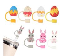 7pcs Straw Cover Cap for Stanley Cup 30oz & 40oz, Reusable Happy Easter Straw Topper Cute Bunny Eggs Silicone Tumbler Straw Lid Tip Covers for Stanley Cup Accessories Holiday Party Decoration
