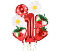 7pcs Strawberry Party Balloons Kit, Strawberry Balloon Garland Arch | Sweet 1st Party Decorations Foil Balloons for First One Birthday Backdrops