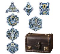 7pcs Stunning Silvery Blue Leaf Flower Metal Dice Set for Role-Playing and Board Games, Perfect for RPG and Card Games