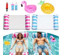 7Pcs Swimming Pool Floats Hammock with 2 Drink Holders, 2 Waterproof phone pouch and 1 Air Pump, 6 in 1 Water Hammock Floats for Adults Kids, Inflatable Pool Floats for Beach Lazy River Seaside