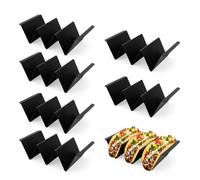 7pcs Taco Holder Stands Rack Kit, Black Large Plastic Taco Shell Trays Plates Reusable Serving Dishes for Mexican Festival Party Supplies, Kitchen Essentials，Microwave & Dishwasher Safe