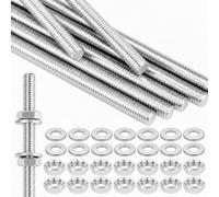 7PCS Threaded Rod, M6x300mm Fully Threaded Rods with Nuts and Flat Washers | Silver, Rustproof, Corrosion-resistant, Galvanised Steel, Studding Bar, for Anchor Bolts, Clamps, Hangers, Furniture