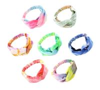 7pcs Tie-dye Knotted Stretchy Headband Cloth Sport Hair Band