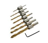 7Pcs Titanium Coated Countersink Drill Bit Set, 6mm Brad Point & Chamfer Tool for Woodworking, 150mm Length