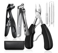 7PCS Toenail Clippers for Thick Nails: Angled Head Large Toe Nail Clippers Set for Men Seniors Women - Wide Jaw Opening Slanted Ingrown Toenail Clippers - Sharp Heavy Duty Nail Cutter With Long Handle