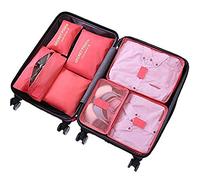 7Pcs Travel Storage Bags Clothes Packing Cubes Luggage Organizer Pouch, A-red, 7 Set