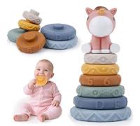7PCS Unicorn Stacking Rings Baby Toys 0-6 Months, Stacking Toys Squeeze Teething baby Toy, Soft Building stacking Rings Educational Toy Gifts for 0 6 12 18 Months Baby Toddler Boys Girls