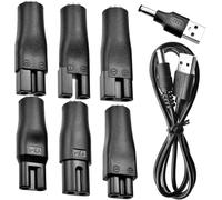 7PCS Universal Shaver Charger Kit with USB Cable - Electric Razor & Beard Trimmer Charging Solution - Portable Non-Rechargeable Shaver Charger for Travel & Home Use (Black)