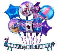 7pcs Video Game Foil Balloons, Fort-nite Birthday Decorations, Game Theme Party Decorations with Banner, Fort-nite Balloons Party Supplies for Boys and Girls