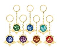 7PCS Vision Glow Keychains Metal Pendant Key Rings Novelty Accessories for Genshin Impact Fans, L