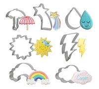 7pcs Weather Cookie Cutter Set Kitchen Baking Molds for Cakes Biscuit Fondant Cutters Sun, Cloud, Rainbow, Raindrop, Flash, Umbrella Shape Stainless Steel
