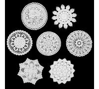 7Pcs White Vintage Crochet Lace Doilies - Handmade Round 6 Inch Table Placemats for Kitchen Wedding Party Dresser Decor Rustic Coasters Multi-Use Place Mats