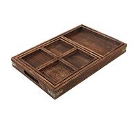 7pcs Wood Tea Tray Set, Retro Rectangular Wooden Serving Tray Stackable Nesting Platters with Handle for Entertaining Breakfast Coffee Table