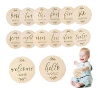 7PCS Wooden Baby Milestone Cards Double Sided Milestone Baby Cards Display Monthly Growth Baby Monthly Cards Baby Milestone Signs for New Parents Gift Set Newborn Infants 0-12 Months Growth Recording