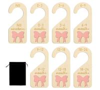 7Pcs Wooden Baby Wardrobe Dividers, 3D Coquette Pink Bow Baby Clothes Dividers from Newborn to 24 Month, Baby Age Hanger Dividers with Storage Bag for Newborn Boys Girls Gifts