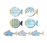 7pcs Wooden Fish Hanging Decoration Mediterranean Style Rustic Wall