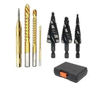 7Piece Drill Bit Set Includes 3Pcs Step Drills and 3Pcs Hole for Wood Metal Glass with Storage Case Drill Bit Set
