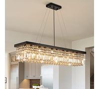 7PM Rectangle K9 Crystal Chandelier Modern Rectangular Pendant Lighting Fixture for Dining Room Kitchen Island Bedroom Black L47'' x W10'' x H10''