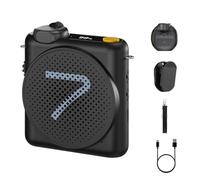 7RYMS WA2 Portable Wireless Voice Amplifier with Wireless Lavalier Microphone - 50m Range, AI Denoise, 23H Battery, Bluetooth/AUX, One-Click Muting, for Teachers, Coaches, Tour Guides(Black)