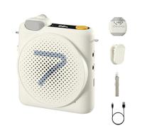7RYMS WA2 Portable Wireless Voice Amplifier with Wireless Lavalier Microphone - 50M Range, AI Denoise, 23H Battery, Bluetooth/AUX, One-Click Muting, for Teachers, Coaches, Tour Guides(White)