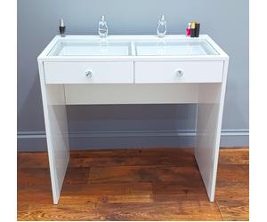 7seas Dressing Table Handmade Pro See-Through Top High-Gloss for Hollywood Mirror Makeup Vanity in White 7seas White