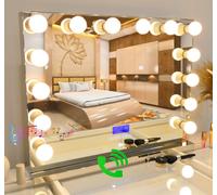 7seas Hollywood Vanity 80x63cm Chrome Mirror LED Lights LCD Display Bluetooth E27 - Wall Tabletop in Silver | Size: 80x63 cm 7seas Silver 80x63 cm