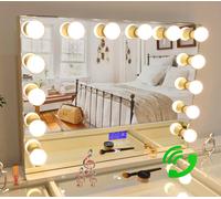 7Seas Hollywood Vanity 80X63Cm Led Lights Lcd Display Makeup Mirror Bluetooth Mic - Wall Tabletop In White White