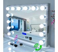 7seas Hollywood Vanity 85x68cm Diamond MakeUp Mirror LED Lights LCD Display Bluetooth E27 - Wall Tabletop in Silver