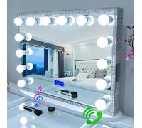 7seas Hollywood Vanity 85x68cm Diamond MakeUp Mirror LED Lights LCD Display Bluetooth E27 - Wall Tabletop in Silver | Size: 85x68 cm 7seas Silver 85x68 cm