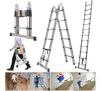 7Sevenjokers 12.5FT/3.8M Stainless Steel A-Frame Ladder, Heavy Duty, Multi-Purpose, Collapsible, DIY Home Attic Loft Tools Combination Ladder