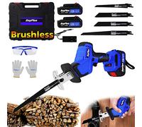 7Sevenjokers 21V Li-Ion Battery Powered Brushless Reciprocating Cordless Saw with 2x1.5Ah Batteries and Charger, 0-1900SPM Variable Speed, 4 Blades Wood/Metal/PVC Pile Cutting Electric Blue+black