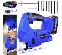 7Sevenjokers Cordless Jigsaw 21V with 1500mAh Battery and Charger, Upgraded Brushless Motor Electric Jigsaw Tool with 8pcs Blades, LED Light, 400W 3000 SPM Electric Jig Saw for Wood Metal Cutting