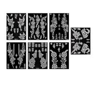 7Sheets Henna Stencils,Tattoo Stencil,Arm Hand Tattoo,Reusable Tatto-o Stencils,Indian Arabic Style Self-Adhesive Tattoos,DIY Arm and Leg Tatto-o Stickers