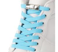 7STROBBS No Tie Elastic Laces for Trainers, 8MM Tieless Lock Shoelaces for Sport Running Walking Boots, Easy Lazy Flat Shoe Lace for Adults Kids with Silver Buckles, Blue