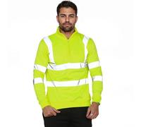 7STYLES Hi Vis Clothing For Men, High Visibility Sweatshirts Jumper, Safety Workwear Body Warmer, Waterproof Hi Viz Bomber Jacket, Mens High Vis Hoodie (Quarter Zip Sweatshirt Yellow, XXL)