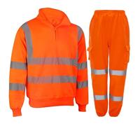 7STYLES® Mens Hi Viz High Visibility Tracksuit, Safety Work Wear Warm Quarter Zips Quarter Zip Sweatshirt & Jogging Bottoms 2 Piece Full Set Reflective Joggers (Orange Quarter Zip, M)