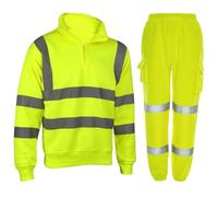7STYLES® Mens Hi Viz High Visibility Tracksuit, Safety Work Wear Warm Quarter Zips Quarter Zip Sweatshirt & Jogging Bottoms 2 Piece Full Set Reflective Joggers (Yellow Quarter Zip, S)