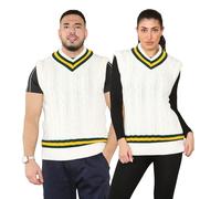 7STYLES® Mens Womens Sleeveless Cricket V Neck Jumper, Plain Cable Knitted Unisex Classic Business Office Casual Tank Top, Sports Sweater Cardigan Tops Plus Size UK S-XXL (Green/Yellow, L/XL)