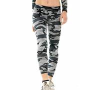 7STYLES® Women's Printed Full Length Elastic Waist Viscose Legging - Ladies Comfortable Stretchy Tights Dance Pants (Grey Camouflage, XXL)