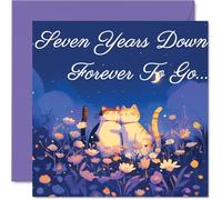 7th Anniversary Card - Cats in Love Seven Years Down - Congratulations Cards for 7th Anniversary, 145mm Congratulations Greeting Card
