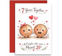 7th Anniversary Card - Cute Pair of Copper Coins Design - Copper Anniversary Card - A5 Size Card with Red Envelope