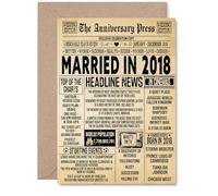 7th Anniversary Card for Men Women - Vintage Newspaper Married in 2018 - Happy 7 Year Wedding Anniversary Card for Wife Companion Husband Partner, A5 Anniversaries Greeting Cards