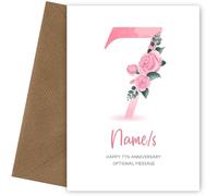 7th Anniversary Card for Wife Husband - Floral Number 7 with Custom Names - Celebrate Anniversaries with 7th Anniversary Card for Couple - 7 Years as Husband and Wife