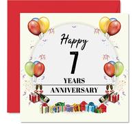 7th Anniversary Card for Husband Wife - Party Balloons - Happy 7th Wedding Anniversary Card for Partner, 145mm Greeting Cards Anniversaries