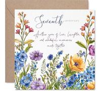 7th Anniversary Card for Women Men - Floral Garden Flowers - Happy 7 Year Anniversary Card for Companion Boyfriend Partner Girlfriend, 145mm Wedding Anniversaries Greeting Cards