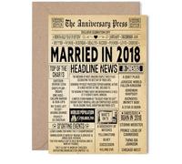 7th Anniversary Card for Women Men - Vintage Newspaper Married in 2018 - Happy 7 Year Wedding Anniversary Card for Companion Wife Partner Husband, 5x7 Inch Anniversaries Greeting Cards