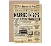 6th Anniversary Card for Women Men - Vintage Newspaper Married in 2019 - Happy 6 Year Wedding Anniversary Card for Wife Partner Husband Companion, 5x7 Inch Anniversaries Greeting Cards