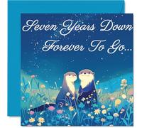 7th Anniversary Card - Otters in Love Seven Years Down - Congratulations Cards for 7th Anniversary, 145mm Congratulations Greeting Card