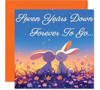 7th Anniversary Card - Rabbits in Love Seven Years Down - Congratulations Cards for 7th Anniversary, 145mm Congratulations Greeting Card